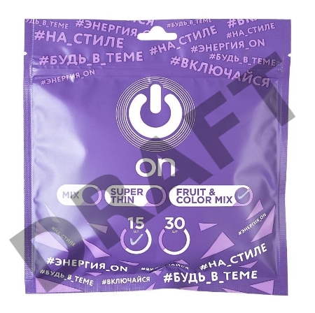 Презервативы On, fruit, color, ассорти, аромат, 18,5 см, 5,4 см, 15 шт.