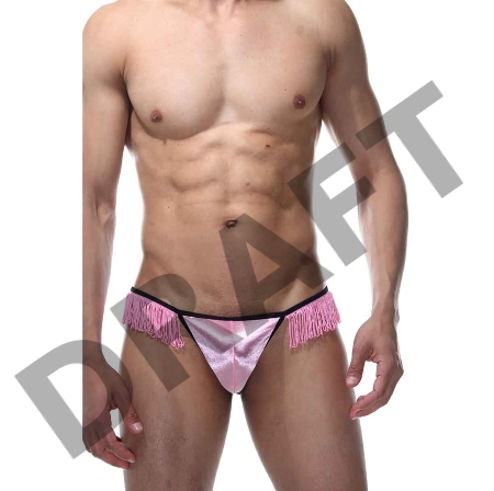 Черно-розовые мужские стринги с бахромой