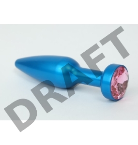 Большая синяя анальная пробка с розовым стразом - 11,2 см.