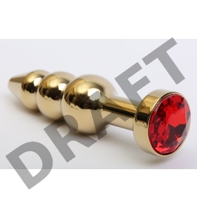 Золотистая анальная ёлочка с красным кристаллом - 11,2 см.