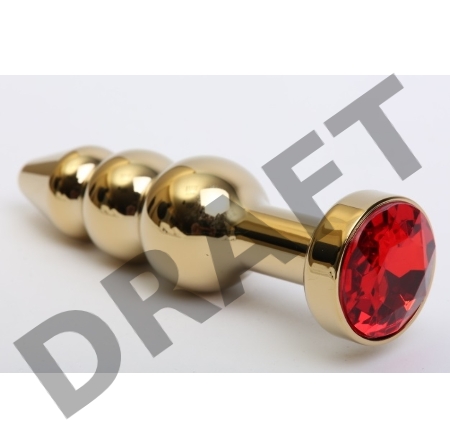 Золотистая анальная ёлочка с красным кристаллом - 11,2 см.