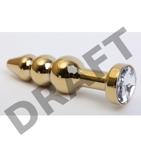 Золотистая анальная ёлочка с прозрачным кристаллом - 11,2 см.