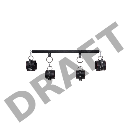 Бандажный набор 4 точки фиксации Pecado BDSM (распорка, наручники, оковы), натуральная кожа, черный