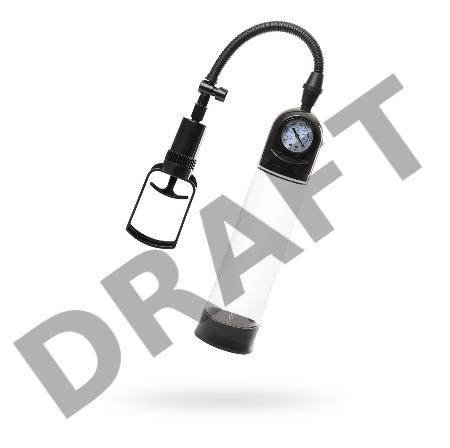 Помпа для пениса Штучки-дрючки вакуумная, с манометром, чёрная, 20 см