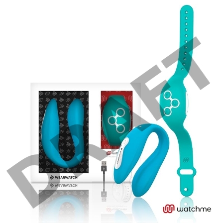 Голубой вибратор для пар с зеленым пультом-часами Weatwatch Dual Pleasure Vibe