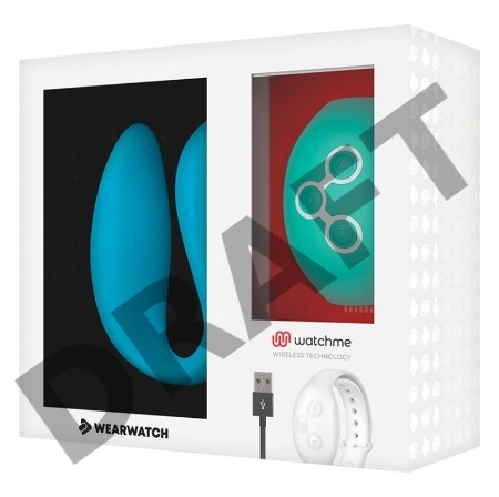 Голубой вибратор для пар с зеленым пультом-часами Weatwatch Dual Pleasure Vibe