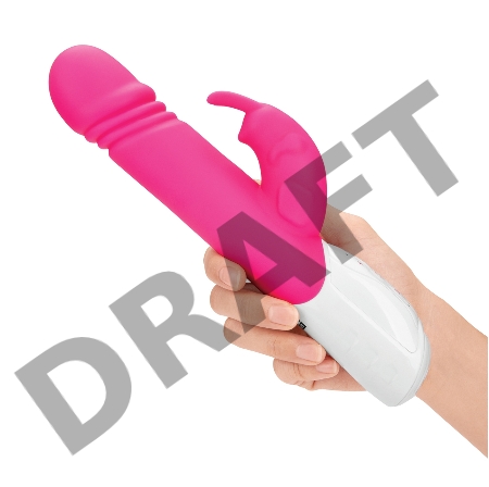 Розовый вибратор-кролик с возвратно-поступательными движениями головки - 24 см.