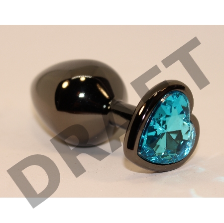 Чёрная анальная пробка с голубым стразом-сердцем - 8 см.