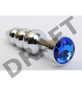 Серебристая анальная ёлочка с синим кристаллом - 11,2 см.