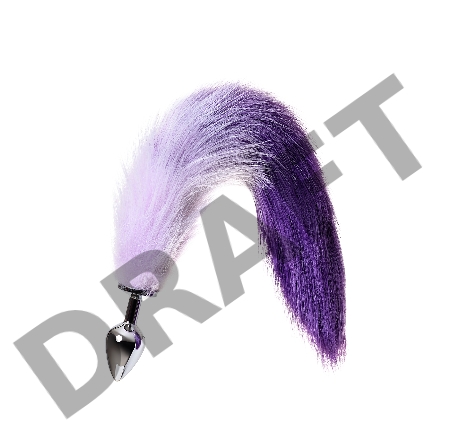 Анальная втулка Metal by TOYFA с бело-фиолетовым хвостом, металл, серебряная, 45 см, Ø 3,3 см