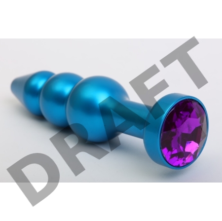 Синяя фигурная анальная пробка с фиолетовым кристаллом - 11,2 см.