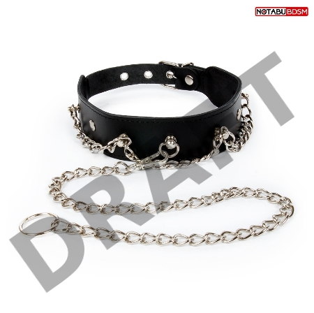 Черный ошейник с металлическим поводком-цепочкой