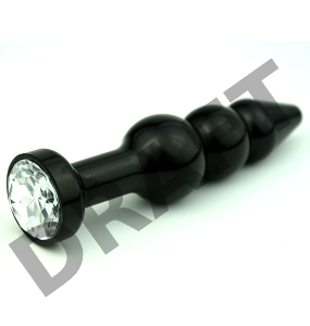 Чёрная анальная ёлочка с прозрачным кристаллом - 11,2 см.