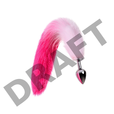 Анальная втулка Metal by TOYFA с бело-розовым хвостом, металл, серебряная, 45 см, Ø 3,3 см