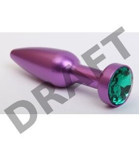Фиолетовая анальная пробка с зелёным стразом - 11,2 см.
