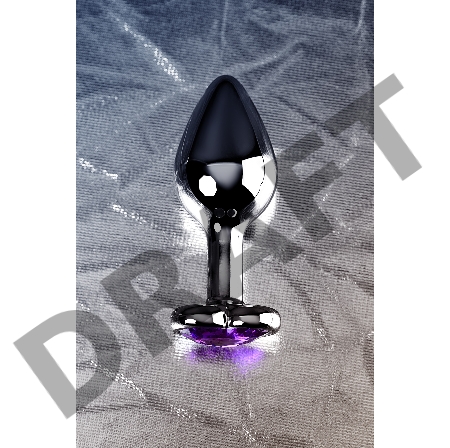 Анальная втулка Штучки-Дрючки, металл, серебряная, с фиолетовым кристаллом, 8 см, Ø 3 см, 165 г