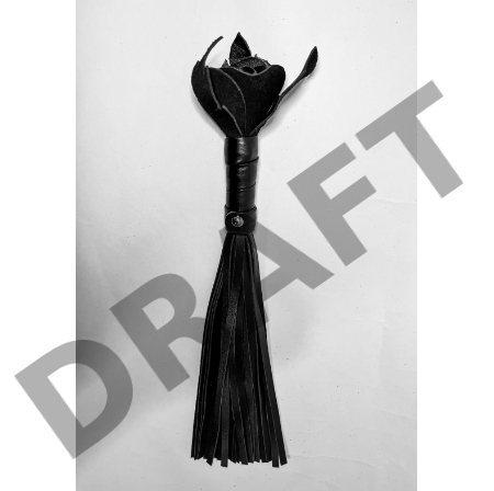 Черная кожаная плеть с розой в рукояти - 40 см.