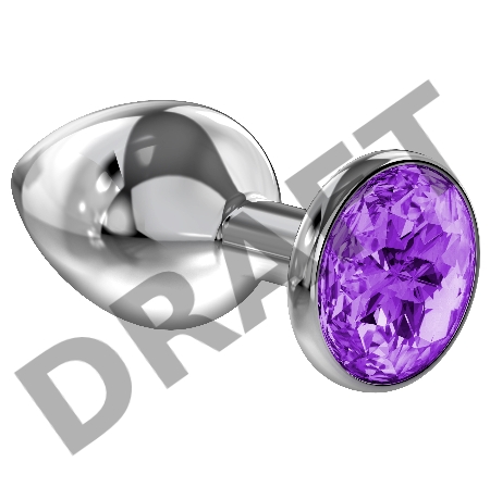 Большая серебристая анальная пробка Diamond Purple Sparkle Large с фиолетовым кристаллом - 8 см.