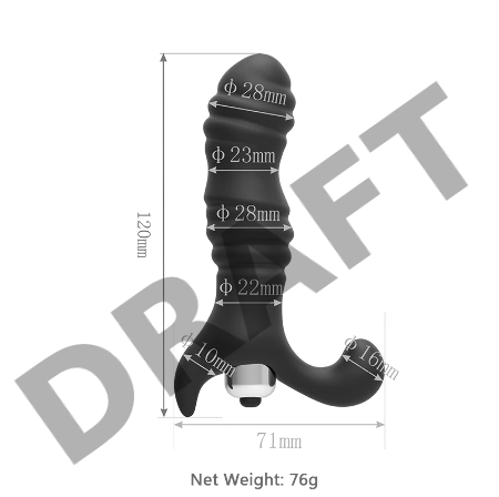 Чёрный вибромассажер с рельефной поверхностью - 12 см.