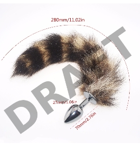 Металлическая анальная пробка с длинным полосатым хвостом