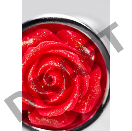 Анальная втулка Metal by TOYFA, металл, серебристая с красной розочкой, 8 см, Ø 2,7 см, 48 г