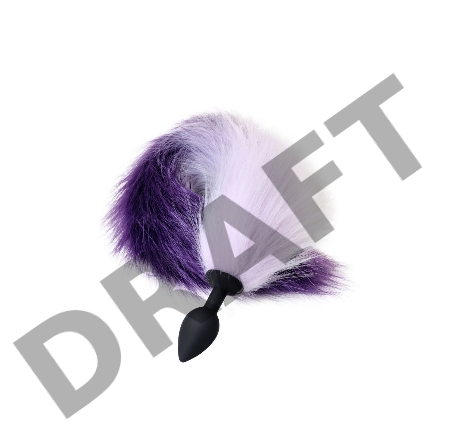 Анальная втулка с бело-фиолетовым хвостом POPO Pleasure by TOYFA, S, силикон, черная, 45 см, Ø 2,7 с