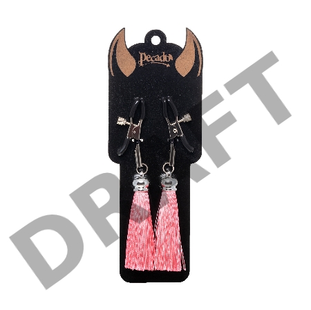 Зажимы на соски прищепки с кисточками из шелка Pecado BDSM, металл, розовый