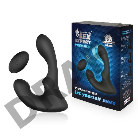 Черный силиконовый вибромассажер простаты с пультом ДУ