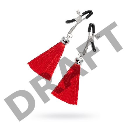 Зажимы на соски прищепки с кисточками из шелка Pecado BDSM, металл, красный