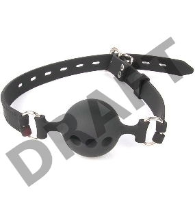 Черный силиконовый кляп-шарик с отверстиями на регулируемом ремешке