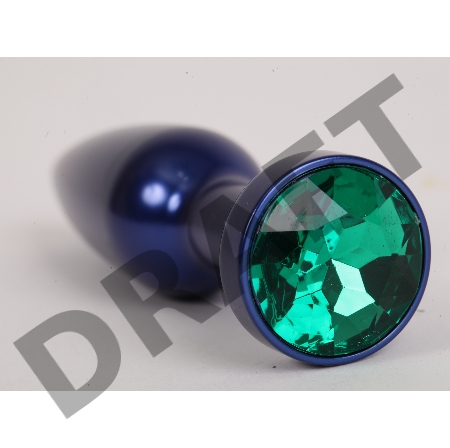 Большая синяя анальная пробка с зеленым стразом - 11,2 см.