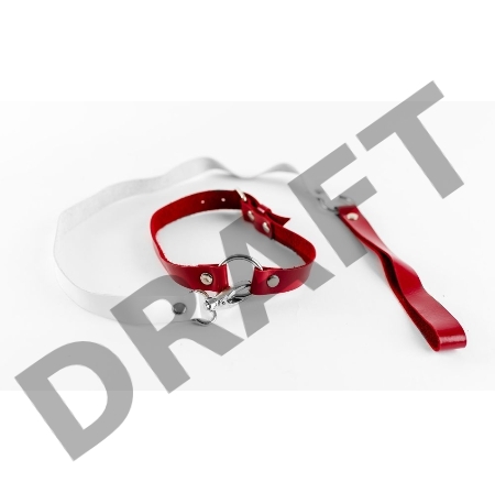 Бело-красный чокер из натуральной кожи с поводком