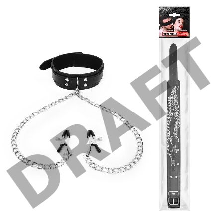 Черный ошейник с зажимами на соски на цепочке