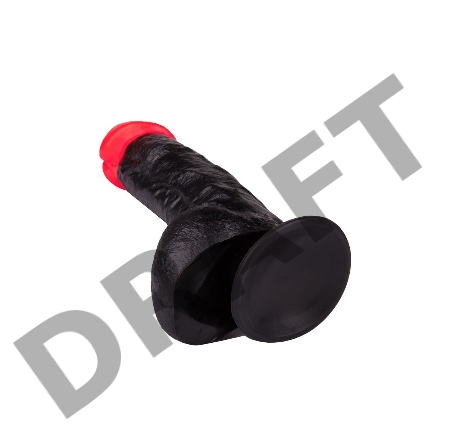 Чёрный фаллоимитатор с красной головкой - 17 см.