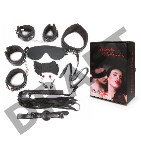 Большой игровой набор БДСМ: наручники, оковы, маска, кляп, плеть, ошейник с поводком, верёвка, зажимы для сосков
