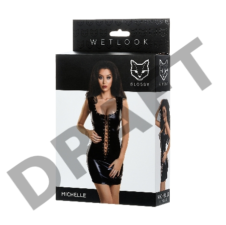 Платье Glossy MICHELLE из материала Wetlook с заклепками, черный, XL