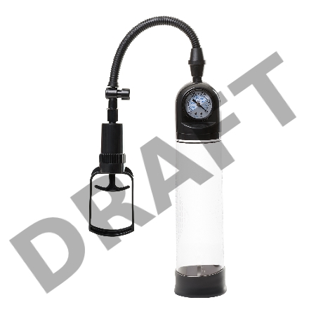 Помпа для пениса Штучки-дрючки вакуумная, с манометром, чёрная, 20 см