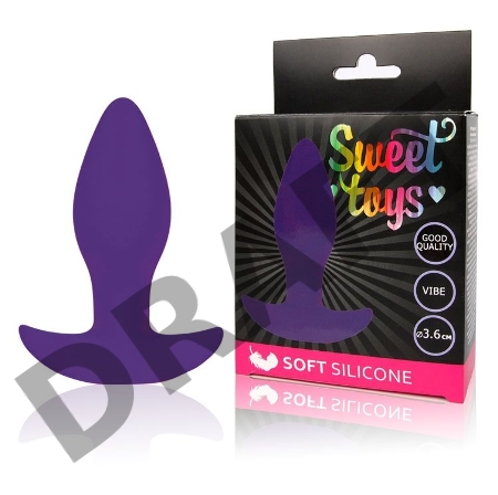 Фиолетовая коническая анальная вибровтулка с ограничителем - 8,5 см.
