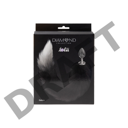Серебристая анальная пробка с черным хвостом Galaxy