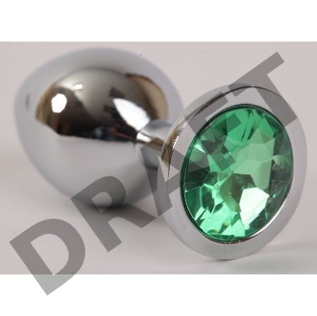 Серебристая анальная пробка с зеленым стразом - 9,5 см.