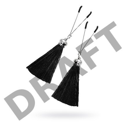 Зажимы на соски вилки с кисточками из шелка Pecado BDSM, металл, черный