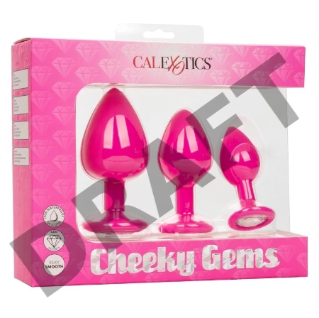 Набор из трёх розовых анальных пробок с кристаллом Cheeky Gems