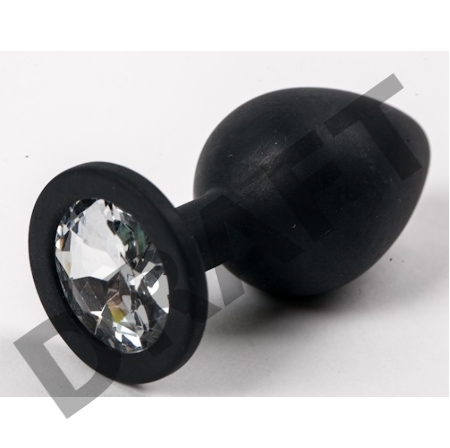 Черная силиконовая анальная пробка с прозрачным кристаллом - 9,5 см.