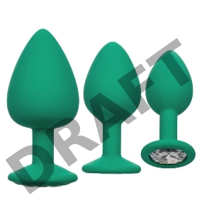 Набор из трёх зеленых анальных пробок с кристаллом Cheeky Gems