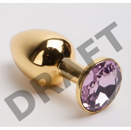 Золотистая металлическая анальная пробка с розовым стразом - 8,2 см.