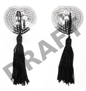 Серебристые пэстисы-сердечки с черными кисточками