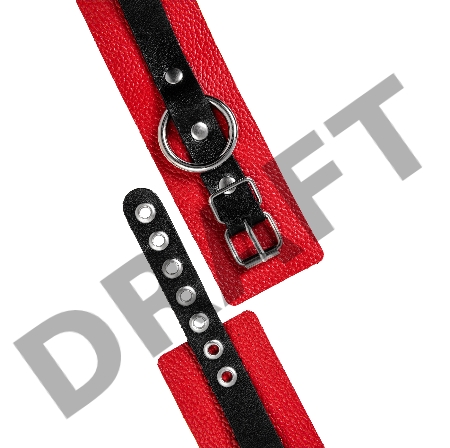 Оковы Pecado BDSM, мягкие, с одним ремешком с люверсами, натуральная кожа, красно-чёрные