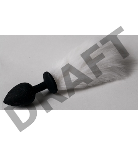 Черная силиконовая анальная пробка с белым хвостиком