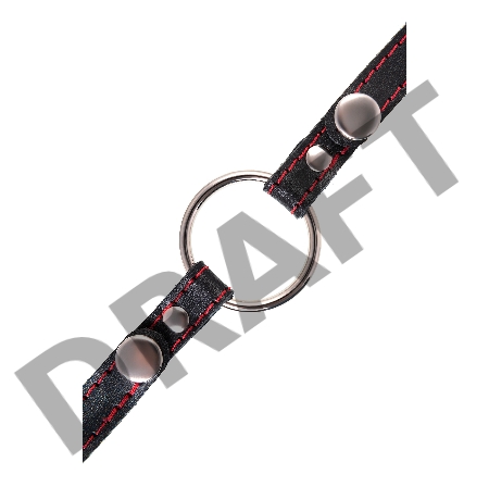 Кляп Кольцо 39 мм с красной строчкои Pecado BDSM, натуральная кожа, черный