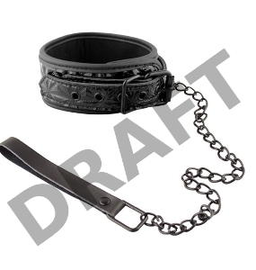 Чёрный кожаный ошейник с поводком Collar With Leash 